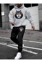 Men's wolf print top and bottom black grey hooded tracksuit oversized boyfriend fit