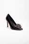 Patent Leather Thin Heel Stoned Black Women's Stiletto - 4