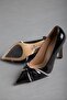 Patent Leather Thin Heel Stoned Black Women's Stiletto - 3