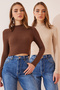 Pack of 2 Ribbed Turtleneck Knitted Blouse Brown Cream Lgt0025