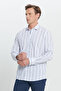 Men's White-Blue Slim Fit Slim Fit 100% Cotton Small Italian Collar Striped Shirt - 4