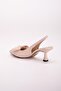 Large Size Bowknot Satin Beige Women's Heeled Shoes - 5