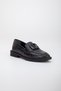 Crocodile Printed Leather Buckle Black Women's Casual Shoes - 6
