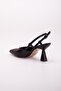 Large Size Side Post V-Faced Skin Black Women's Heeled Shoes - 6