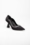 Satin Thick Row Stoned Black Women's Goblet Heel Stiletto - 4