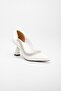 Satin Thick Row Stoned White Women's Goblet Heel Stiletto - 4