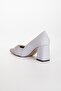 Satin Jewelled Thick Heel Gray Women's Stiletto - 6