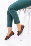 Women's Genuine Leather Full Orthopedic Heel Gel Mother Shoes with Tan Ribbon - 2