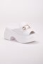 Platform Sole Full Buckle Stoned Skin White Women's Wedge Heel Slippers - 5