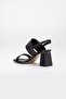 Thick Banded Heeled Skin Black Women's Heeled Sandals - 5