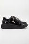 Black Patent Leather Women's Sneakers with Stone Lace Detail - 3