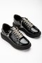 Black Patent Leather Women's Sneakers with Stone Lace Detail - 2