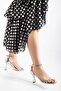 Large Size Single Strap Snake Printed Patent Leather Silver Women's Heeled Sandals - 2