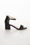 Black Women's Heeled Sandals with Single Strap Skin Helmet - 2
