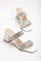 Two Thick Stone Banded White Women's Heeled Slippers