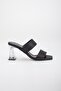 Black Women's Transparent Heeled Slippers with Two Straps - 3