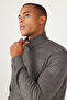 Men's Gray Melange Wool Standard Fit Regular Fit Full Turtleneck Knitwear Sweater - 5