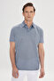 Men's Navy Blue-Ecru Regular Fit Relaxed Fit 100% Cotton Striped Polo Collar T-Shirt