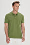 Men's Green Slim Fit Slim Fit Polo Collar 100% Cotton Short Sleeve T-Shirt