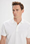 Men's White Slim Fit Slim Fit Polo Collar 100% Cotton Short Sleeve T-Shirt - 3