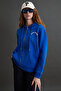 Leılany Women's 3 Thread Raised Back Print Detailed Regular Hooded Parliament Blue Sweatshirt