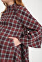 Maternity Checkered Pattern Wool Viscose Fabric Poncho Collar Button Detail (Breastfeeding) - 5