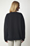 Zipper Detailed Hooded Sweatshirt Black Lub0003 - 5