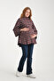 Maternity Checkered Pattern Wool Viscose Fabric Poncho Collar Button Detail (Breastfeeding) - 2