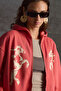 Haysel Women's 3 Thread Raster Organic Cotton Printed Hooded Regular Fit Claret Red Sweatshirt - 4