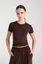 Soft Touch Round Neck Short Sleeve Blouse Brown