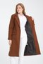 Women's Brown Long Cashmere Coat with Shoulder Padding and Lining, Filoto Pocket Flap Detailed Cut - 2