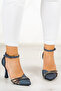 Çağla Navy Blue Satin Stone Transparent Designed Shoes - 3