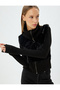 Faux Fur Cardigan Stand Collar Zippered Ribbed Slim Fit
