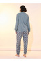 Plain Long Sleeve T-Shirt & Star Print Cuffed Pyjama Set - 4