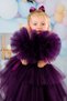 Girls' Purple Buckle Pompom Sleeves Evening Dress Party Birthday Dress - 7