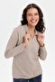 Women's Polo Collar Sweater with Side Slits Mink - 2