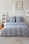 Bohemian Natural Striped Double Duvet Cover Set with 4 Pillows and Elastic Sheets Gray