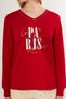 Paris Printed Women's Seasonal Pajamas Set - 100% Cotton, Long Sleeve V-Neck Combed Cotton - 3