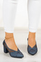 Mirabella Navy Blue Satin Mesh Pointed Toe Thick Heeled Evening Dress Mother Shoes - 3