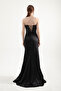 Women's Black Underwire Bodice Detailed Rhinestone Long Evening Dress - 5