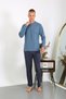 Fashion Stripe Men's Combed Cotton Long Sleeve Pajama Set 6860 Indigo