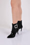 Women's Square Buckle Heeled Boots Black Snake Metallic 435212821 - 5