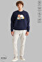 Unisex Long Sleeve Bubu Dudu Printed Crew Neck Hoodless Ribbed Oversize Sweatshirt - 2