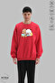 Unisex Long Sleeve Bubu Dudu Printed Crew Neck Hoodless Ribbed Oversize Sweatshirt - 4