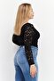 Women Scoop Neck Long Sleeve Textured Bodysuit, Black - 3