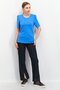 Women Round Neck Short Sleeves Micro Dot T-Shirt, Blue - 2