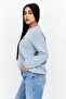 Women Crew Neck Long Sleeve Embroidered Logo Sweater, Light Blue - 4