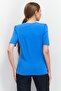 Women Round Neck Short Sleeves Micro Dot T-Shirt, Blue - 4