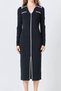 Women's Black V-Neck Long Sleeve White Stripe Detailed Slit Knee-Length Classic Dress - 4