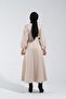 2251_Women's Scuba Fabric Belted Button Detailed Flared Long Dress - 3
